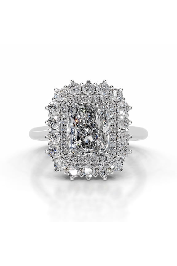 Wedding Rings - Radiant Cut Excellent 2 Ct Diamond Rings - White Gold Over 14K Silver Diamond Ring for Her - Solitaire with Accent Diamond Rings for Women's - Double Halo Diamond Rings