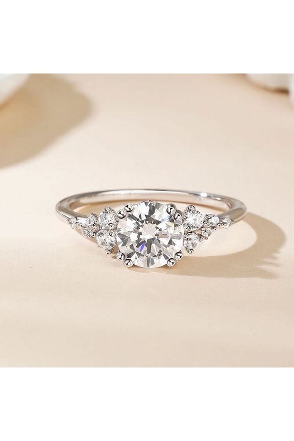 Wedding Silver Ring - 1.7 Ct Round Cut Lab Created Simulated Diamond Ring - Engagement Wedding Cluster Ring for Women's - 14K White Gold Plated Ring - Beautiful Daily Wear Women's Jewelry