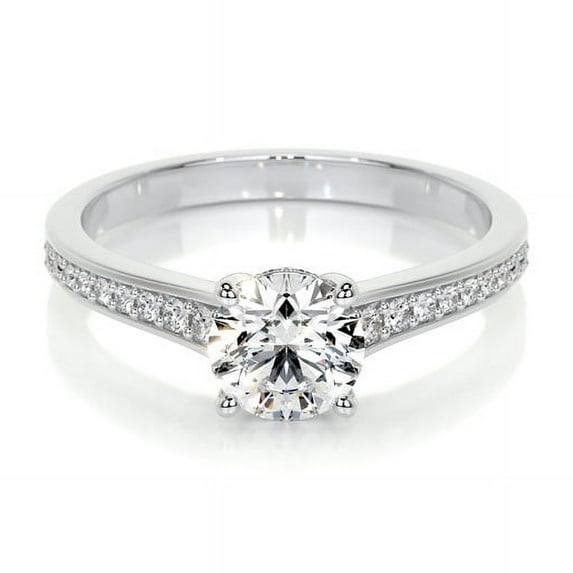 Blue Jewel 14K White Gold Plated Engagement Diamond Ring - Round Cut Brilliant 1.7 Ct Diamond Rings - Wedding Ring - Women's Hidden Halo Diamond Rings - Solitaire with Accent Design