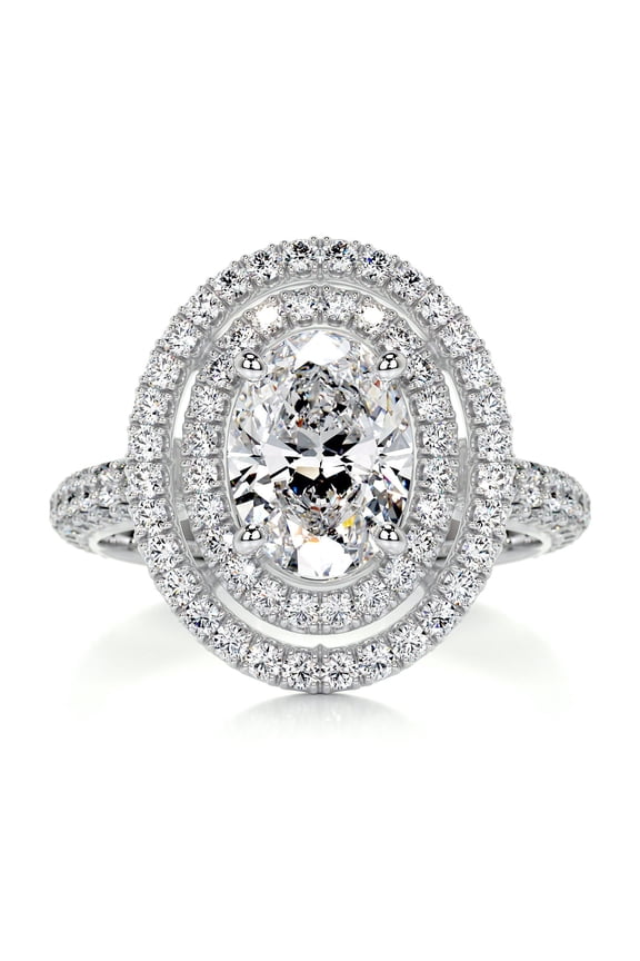 Diamond Rings for Her - Oval Cut Excellent 1.8 Ct - White Gold Over 14K White Gold Plated - Wedding Rings - Solitaire with Accent for Women - Double Halo Setting