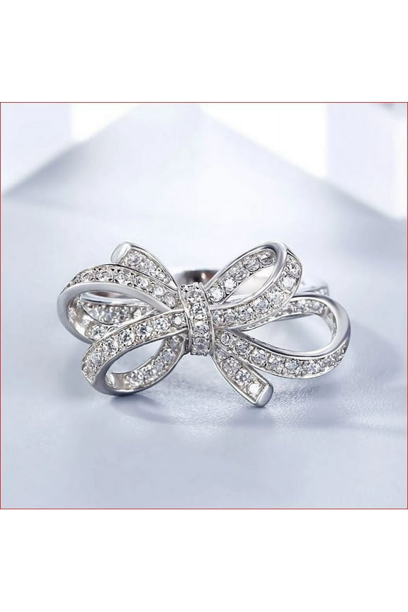 ry 0.6 Ct Round Brilliant Cut Diamond Rings - 14K White Gold Plated Rings - Latest Bow Style Designer Engagement Diamond Rings - Twisted Infinity Party Wear Diamond Rings