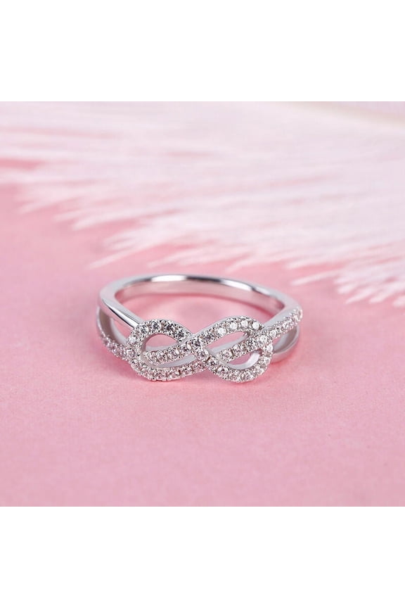 ry 0.8 Ct Round Brilliant Cut Diamond Ring - 14K White Gold Plated Ring - Infinity Twisted Cross Over Shank Engagement Ring - Diamond Beautiful Special Occasion Ring