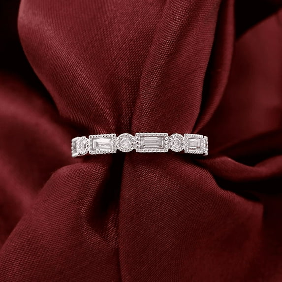 Blue Jewelry 0.9 Ct Emerald Cut Rings - 14K White Gold Plated Rings - Anniversary Diamond Jewelry for Men's - Round & Emerald Cut Engagement Wedding Rings - Milgrain Forever Diamond Ring for Women's