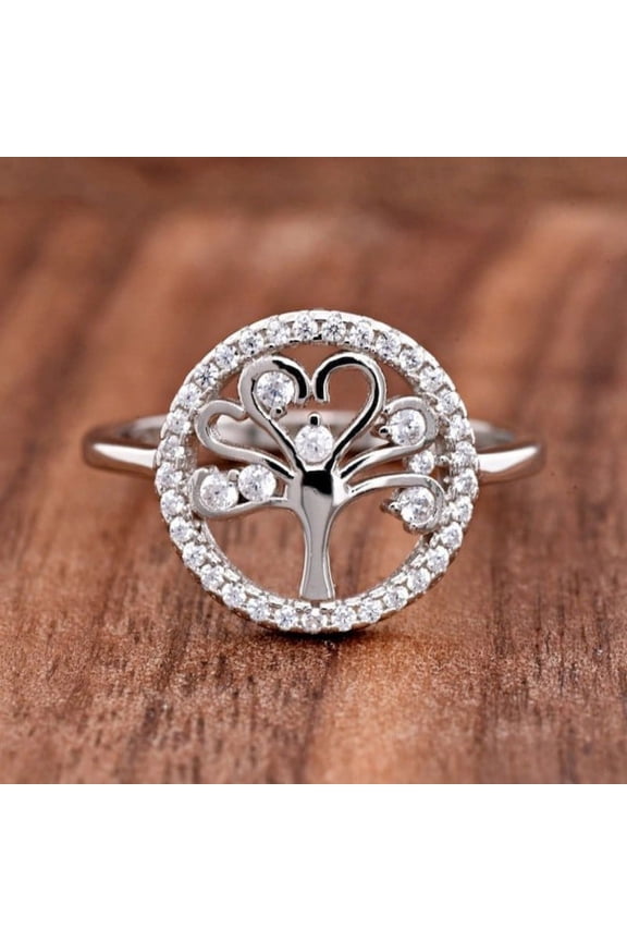 ry 0.9 Ct Round Cut Diamond Rings for Gifts - 14K White Gold Plated Rings -Causal Daily Wear Silver Halo Ring For Women's - Tree of Life Rings Design - Daily Wear Diamond Rings for Women's