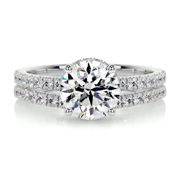Blue Jewelry 1.9 Ct Round Cut Moissanite Simulant – Wedding Rings – 14K White Gold Plated Ring for Her – Solitaire Accent Moissanite Rings – Women’s Eternity Collection
