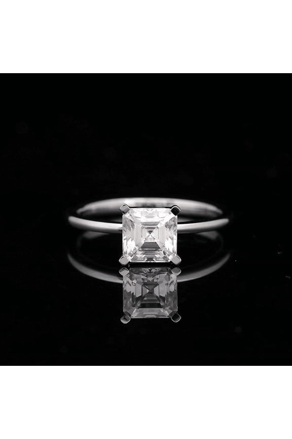 ry 1.9 Ct VVS1/D Asscher Cut Moissanite Ring - Silver 14K White gold Plated Rings for Her - Solitaire Diamond Ring for Women's - Solo Stone Wedding Diamond Ring for Women's