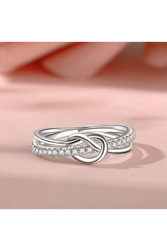 ry 1 Ct Moissanite Round Cut Engagement Ring - 14K White Gold Plated Ring - Unique Interlock Knot Style Diamond Engagement Ring for Her - Iconic knot Diamond rings for Women's