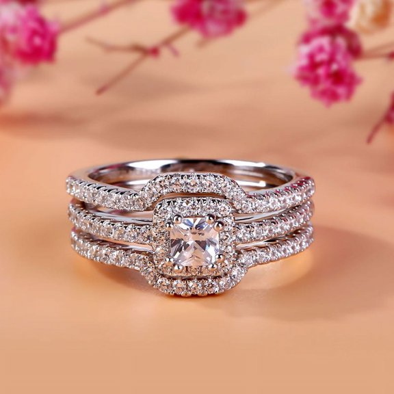 Blue Jewelry 14K White Gold Plated Ring - 1.7 Ct Princess Cut Moissanite Ring - Engagement Wedding Promise Ring for Women's - Bridal Set Multi Diamond Ring - Forever Diamond Ring for Women's