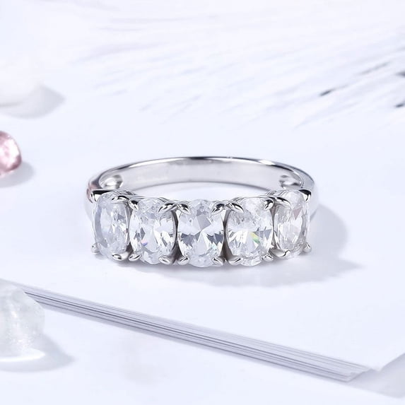 Blue Jewelry 14K White Gold Plated Rings - 1.6 Ct Oval Cut Diamond Rings - Gorgeous Multi Stone Anniversary Gift for Women's - Engagement Wedding Diamond Band Jewelry - Causal Daily Wear Ring
