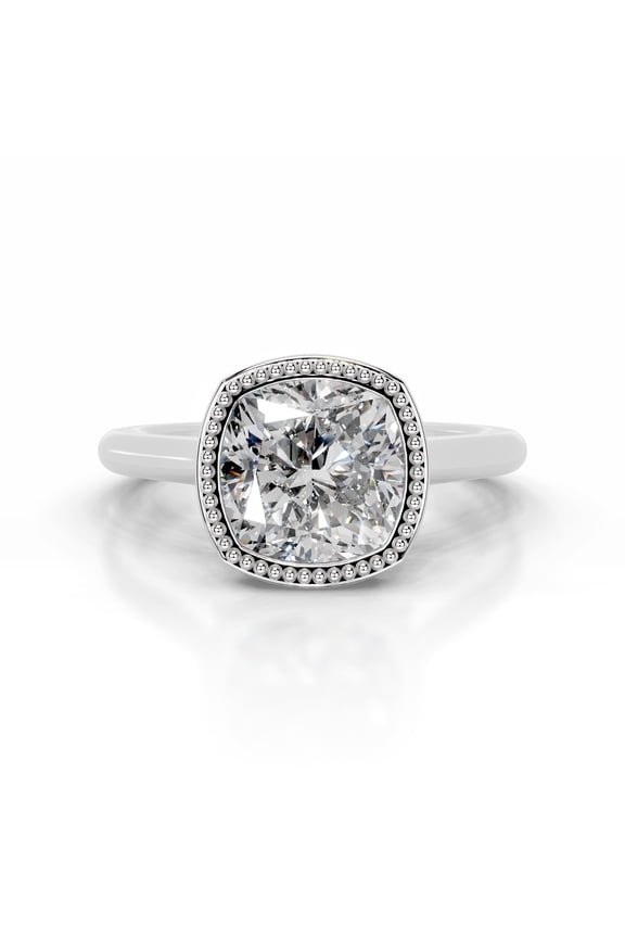 ry 14K White Gold Plated Wedding Anniversary Ring - 2.3 Ct Cushion Excellent Cut Moissanite Ring for Women's - Solitaire Solo Moissanite Rings for Women's - Bead Ball halo Rings for Her