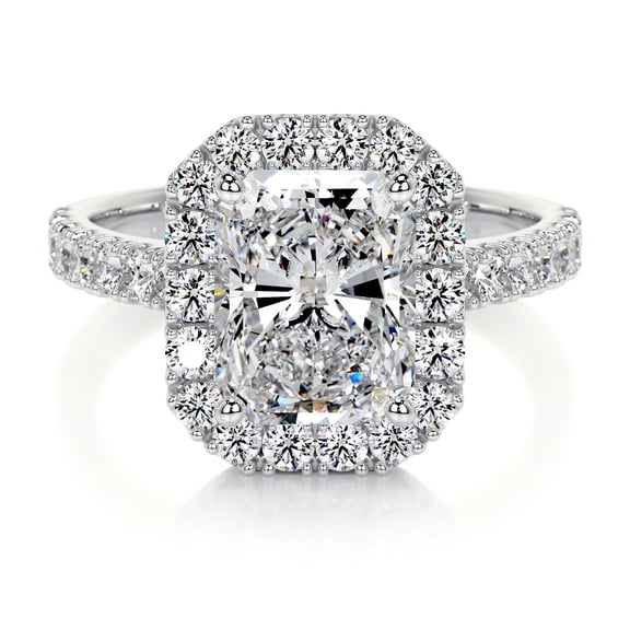 Blue Jewelry 2 Ct Radiant Excellent Cut Moissanite Rings for Her - 14K White Gold Plated Ring - Gifts For Her - Halo Moissanite Ring for Her - Eternity Band Moissanite Rings - Bridal Set Rings