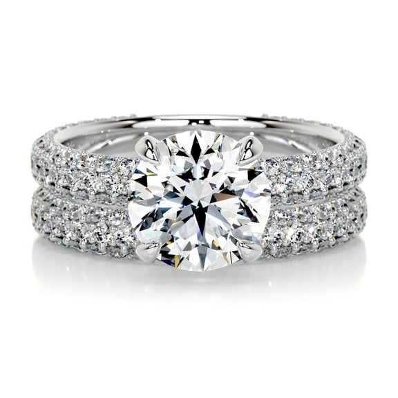 Blue Jewelry 2 Ct Round Cut Bridal Band Engagement Ring – Two Eternity Style – Moissanite – Elegant 14K White Gold Plated Design – Great for Weddings and Special Moments