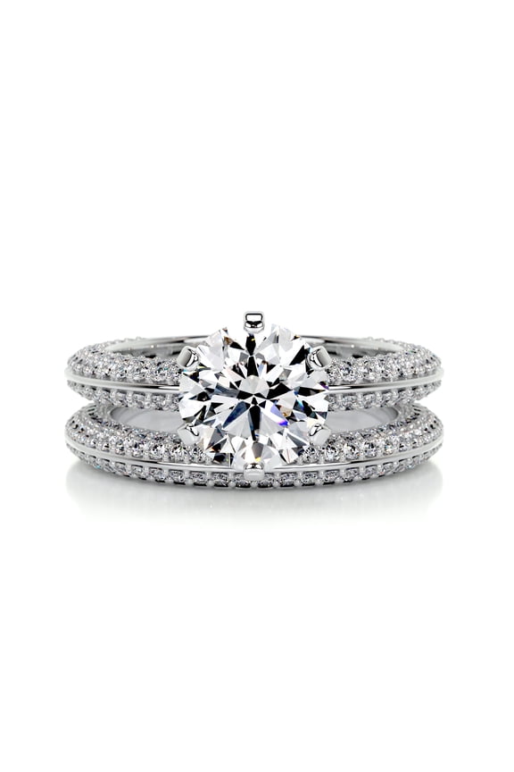 ry 2 Ct Round Cut Engagement Ring with Two Eternity Bridal Bands – Moissanite – Beautiful 14K White Gold Plated Finish – Ideal for Birthdays and Wedding Celebrations