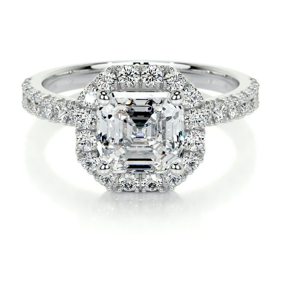 Blue Jewelry Asscher Cut Excellent 1.9 Ct Diamond Rings - 14K White Gold Plated White Gold Plated Diamond Rings - Wedding Rings - Wedding Diamond Rings - Eternity Band Diamond Ring - Halo Rings