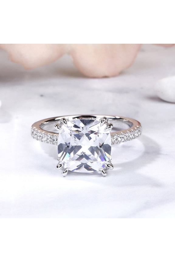 ry Double Prong 2.3Ct Cushion Cut Excellent Diamond Ring for Women's - 14K White Gold Plated Ring - Engagement Classic Ring for Her - Gift for Mom/Sister/Girlfriend/Wife - Custom Ring