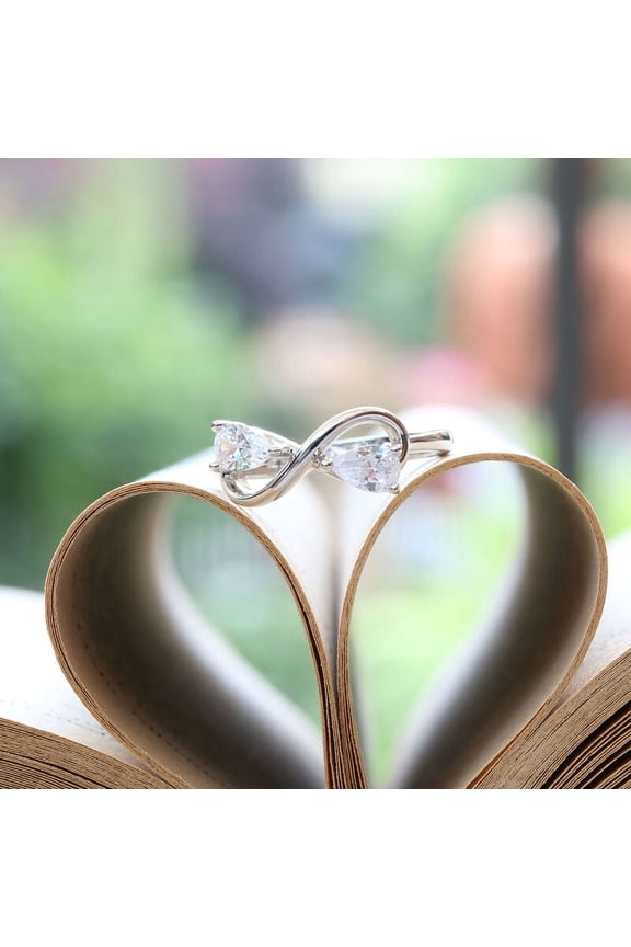ry Pear Cut 2.3 Ct VVS1/D Diamond Rings - 14K White Gold Plated Rings - 2 Stone Engagement Wedding Toi Et Moi Rings - Infinity Twisted Cross Over Shank Engagement Ring