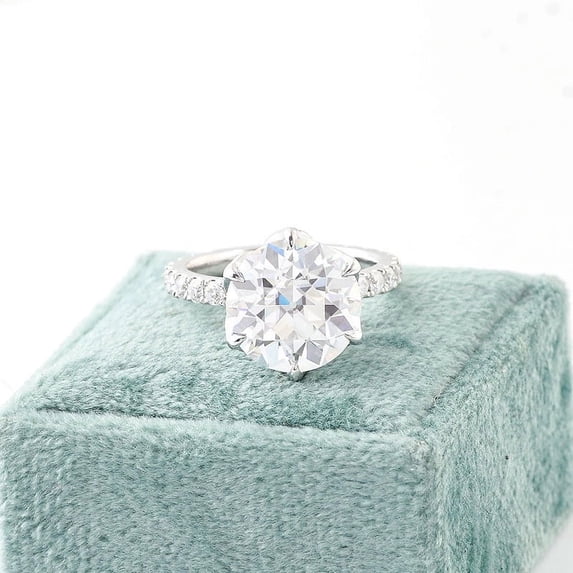 Blue Jewelry Round Cut 2 Ct Diamond Ring Gifts - 14K White Gold Plated Ring - Engagement Sterling Silver Ring for Her - Anniversary Diamond Jewelry for Women's - Wedding Proposal Rings