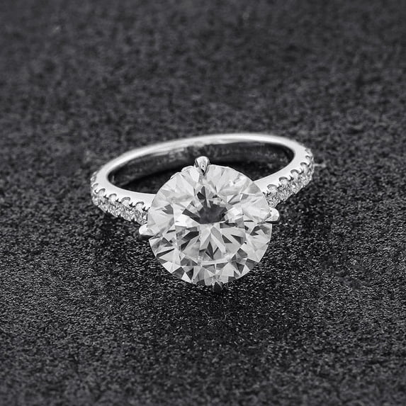Blue Jewelry Round Cut Brilliant 2.2 Ct Diamond Ring For Women's - Silver 14K White Gold Plated Rings for Her - Solitaire with Accent Diamond Rings for Women's - Hidden Halo Diamond Rings for Women's