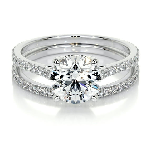 Blue Jewelry Two Eternity Band Elegant Round Cut Moissanite Rings - 1.9 Ct Moissanite in 14K White Gold Plated - Thoughtful Gift for Engagements, Anniversaries, and Celebratory Events