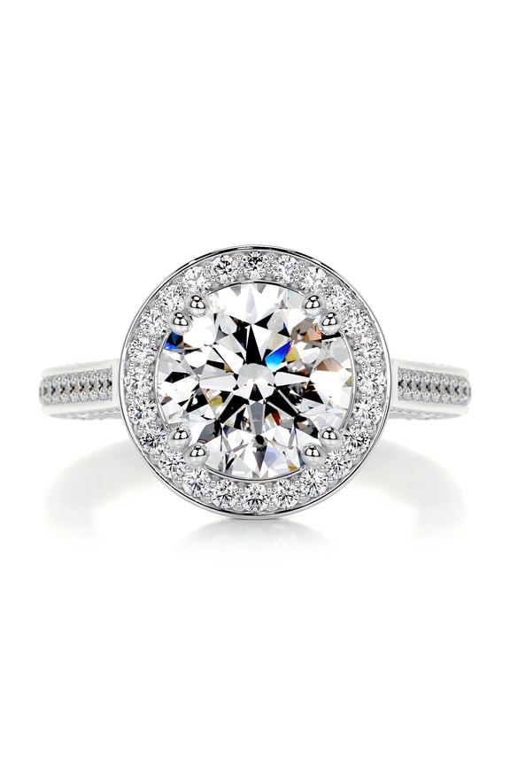 ry Wedding Diamond Rings - 2 Ct VVS1 Round Cut Diamond Solitaire Ring for Her - 14K White Gold Plated Ring for Her - Bezel Halo Diamond Ring for Her - Eternity Split Shank Diamond Ring