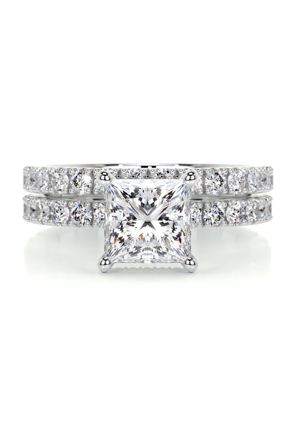 ry Wedding Rings – 14K White Gold Plated Rings – 1.9 Ct Princess Cut Moissanite Simulant – Solitaire with Accent Stones for Her – Women’s Eternity Moissanite Rings