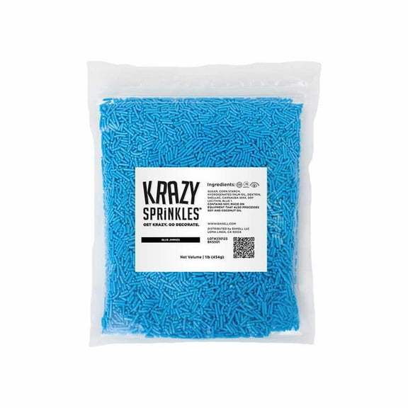 Krazy Sprinkles - Edible Blue Jimmies - Classic Ice Cream Topping, 1lb Bag