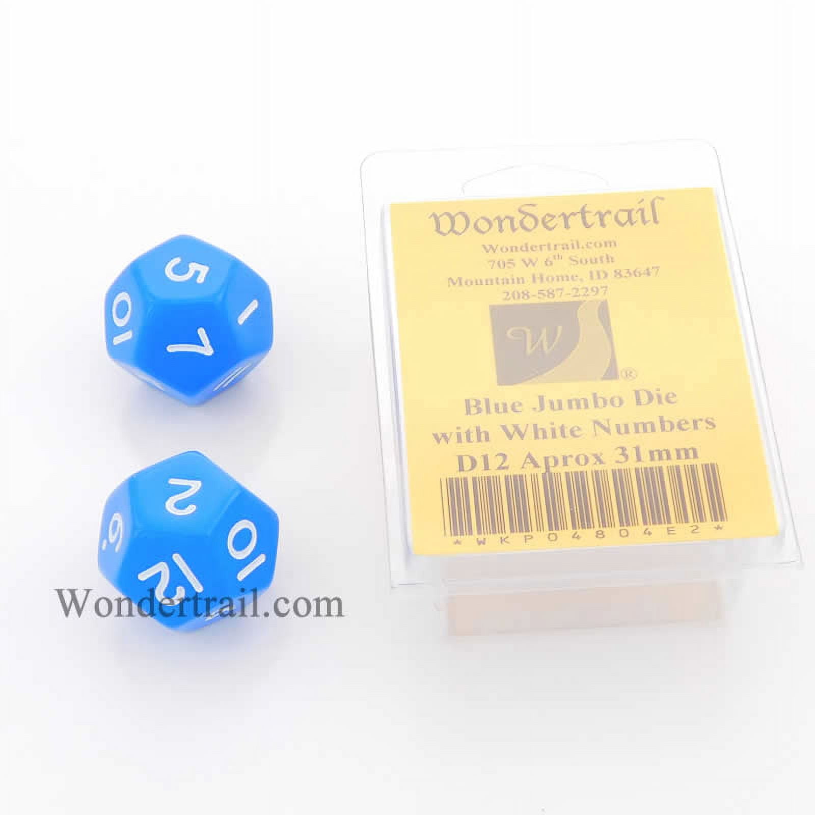 Blue Jumbo Dice with White Numbers D12 31mm Pack of 2 Wondertrail