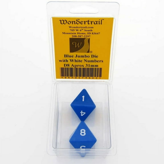 Blue Jumbo Dice with White Numbers D8 31mm Pack of 2 Wondertrail