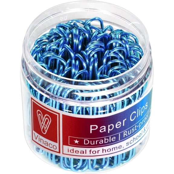 Ivyemons 100 Pcs Blue Large Paper Clips 2 Inch Long Metal Vinyl Coated for Office