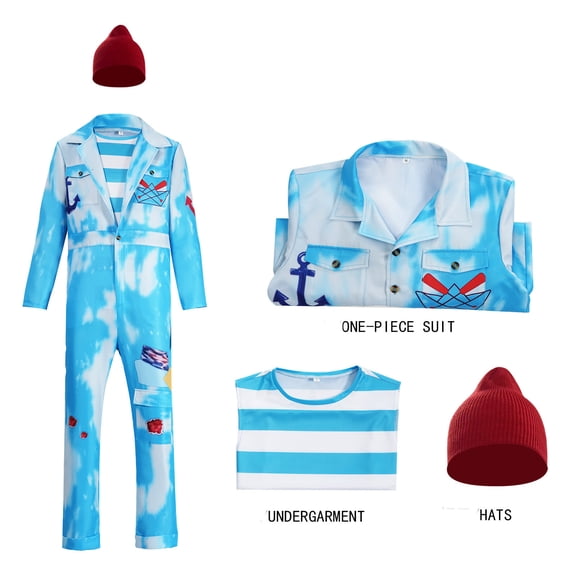 Blue Jumpsuits Halloween Costumes for Adults, Rise of Red Cosplay Costume, Long Sleeve Onesie with Hat, Movie Character Cosplay for Masquerade, XXL