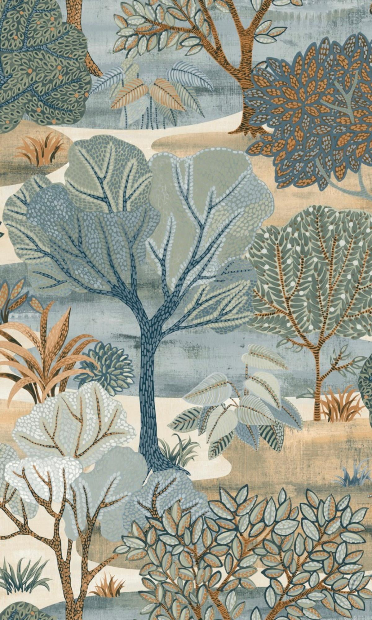 Blue Jungle Forest Tropical Non-Pasted Textured Wallpaper