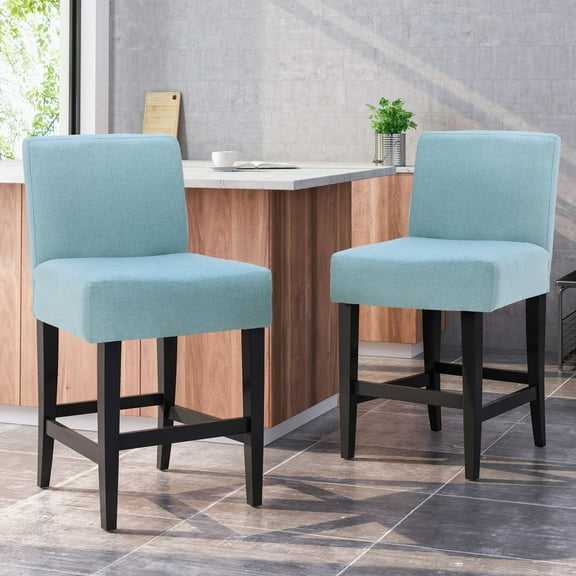 Blue Kd Stool - Fabric Seat With Comfort Padding, Strong Legs, 36.50 In Height, 20.33 Lb Weight, Breathable Upholstery Counter Soft And Seat, Stable Rubber-wood