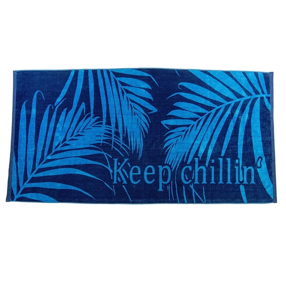 Blue Keep Chillin' Velour Beach Towel (100% Cotton, 36" x 70", GSM 400)