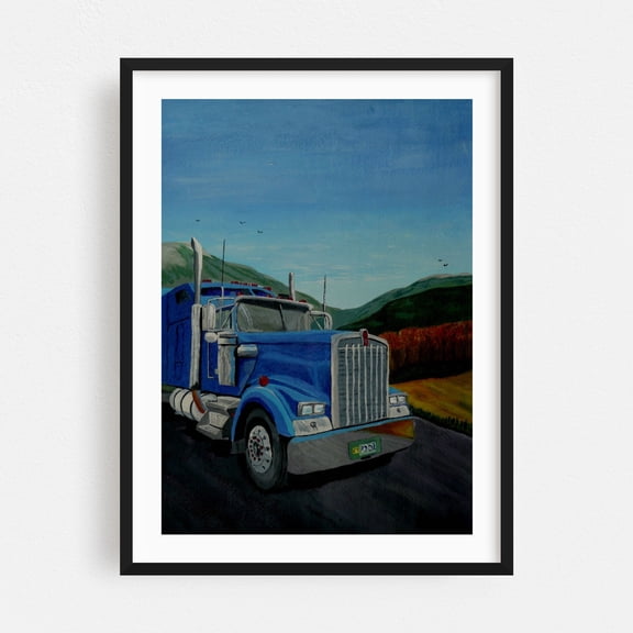 Blue Kenworth - Painting Landscape Autumn Scenic Black Framed Wall Art Print 9 x 12 inches