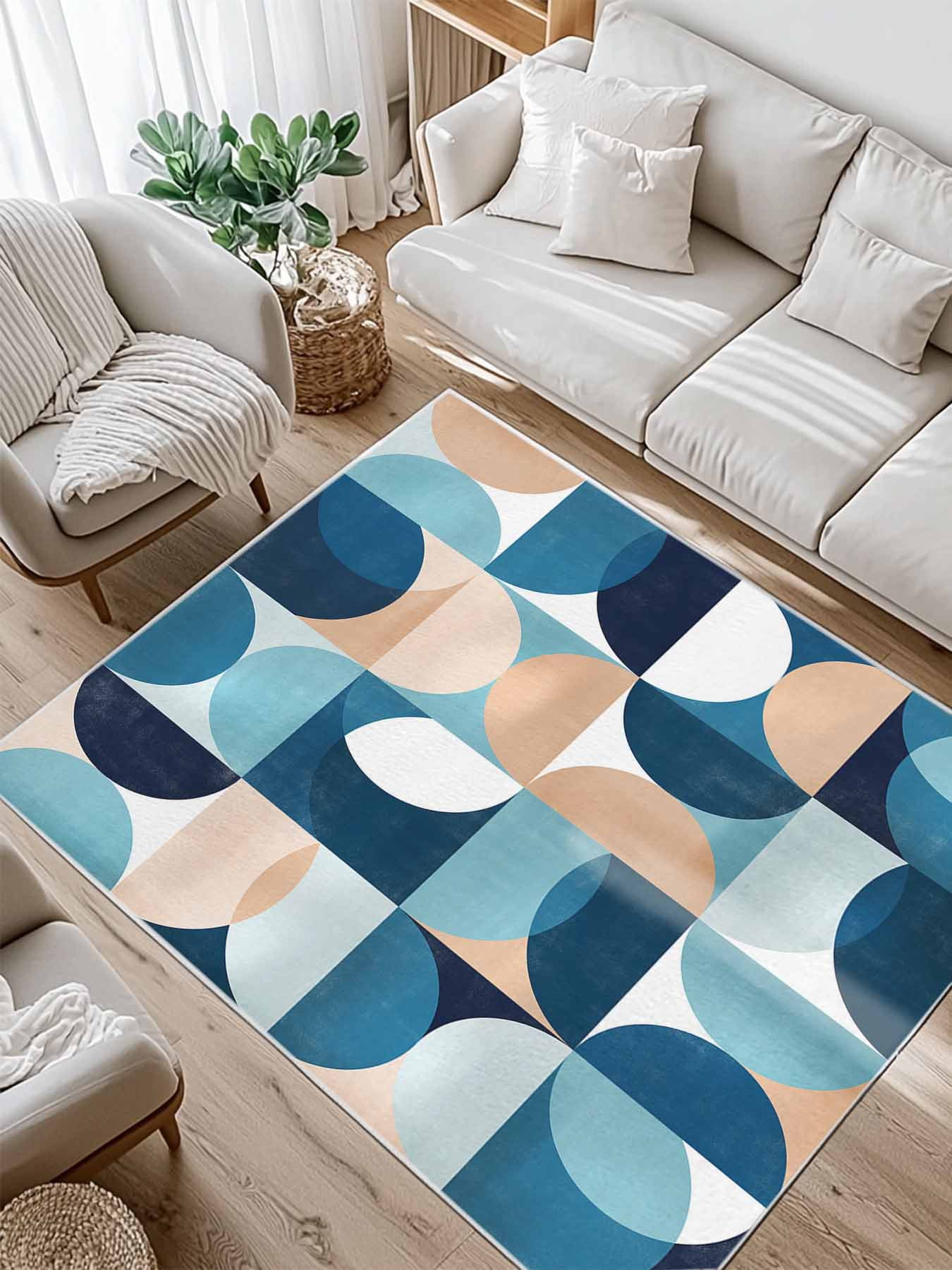 Blue Khaki Area Rug for Bedroom 2.7x5 Ft Nordic Retro Medieval ...