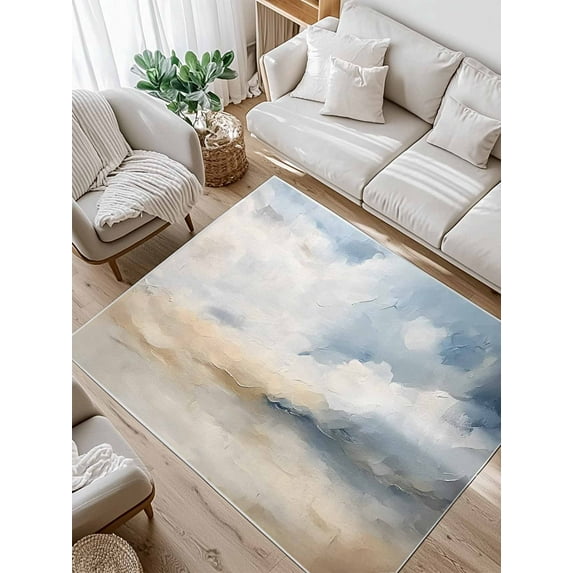 Blue Khaki Area Rug for Bedroom 4x6 Ft Modern Abstract Art Super Soft fuzzy Throw Rug Non-Slip Fluffy Plush Indoor Floor Carpet for Living Room Nursery Home Decor