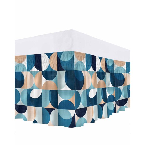 Blue Khaki Bed Skirt California King Size 18 Inch Drop, Nordic Retro Medieval Geometric Abstract Wrap Around Dust Ruffle Bedskirts, Wrinkle & Fade Resistant Easy Fit Bedskirt with Adjustable Elastic