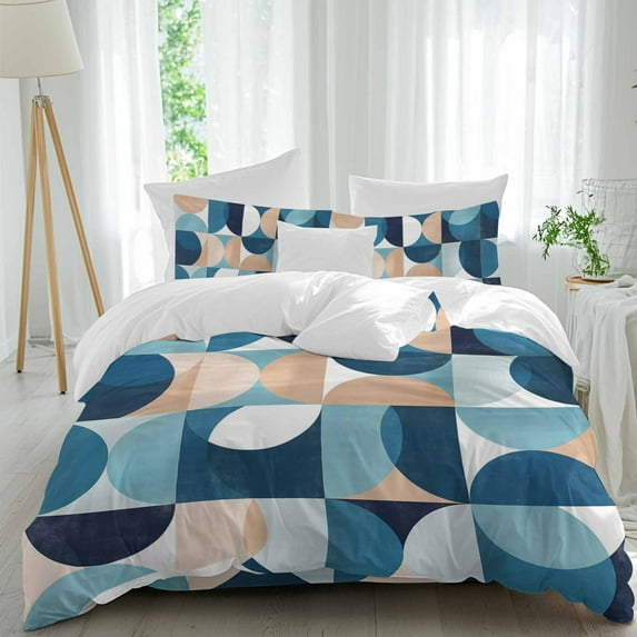Blue Khaki Duvet Cover Set Queen Size, Nordic Retro Medieval 4 Piece Soft Microfiber Bedding Set with 1 Duvet Cover, 1 Flat Sheet, 2 Pillowcases