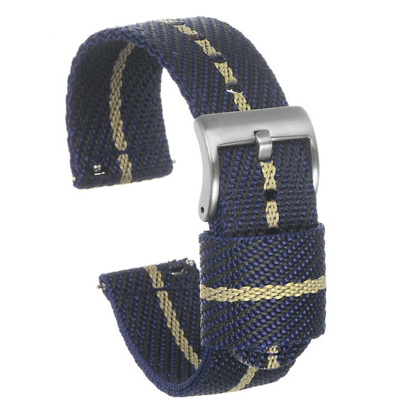 Uxcell Blue Khaki Nylon Striped Watchband 20mm Width Soft Nylon Strap with Silver Buckle, Canvas Watch Band