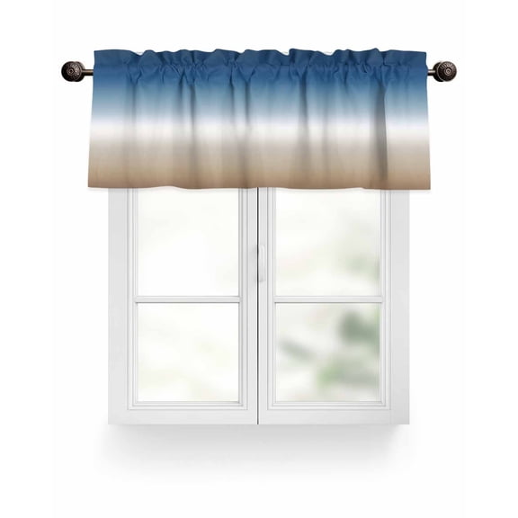 Blue Khaki Retro Gradient Kitchen Valances for Windows Abstract Watercolor Valance Curtains  for Kitchen /Living Room/Bedroom/ Bathroom Decor, 54"x18 " ,Rod Pocket 1 Panel,