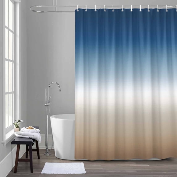 Blue Khaki Shower Curtain for Bathroom Decor, Gradient Waterproof Fabric Shower Curtain, 72"x84" Set with 12 Hooks