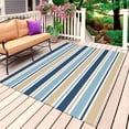 thumbnail image 1 of Blue Khaki Striped Outdoor Rug 4x6 Ft, Non Slip Washable Area Rug, Farmhouse Stripes Modern Abstract Art Patio Rugs Carpet Runner, Large Floor Mat for Indoor/Outdoor Deck Porch Camping, 1 of 8