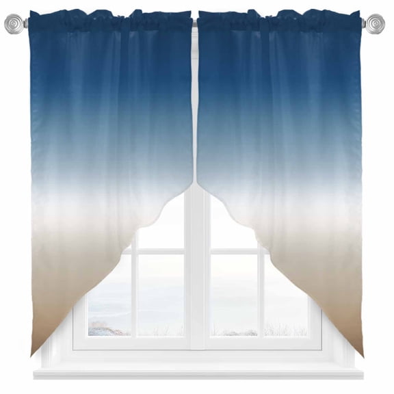 Blue Khaki Swag Valances for Windows 2 Pack Gradient Swag Kitchen Curtains 45 Inches Long Rod Pocket Short Window Treatment for Kitchen Bathroom 36"x45"