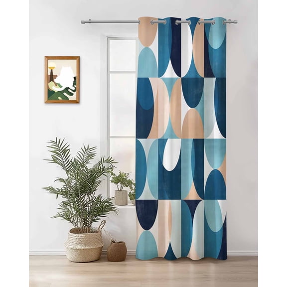 Blue Khaki Thermal Insulated Blackout Curtains for Bedroom 54 Length Nordic Retro Medieval Geometric Abstract Room Darkening Curtain 1 Panel Grommet Window Curtain Drape for Living Room Nursery Room
