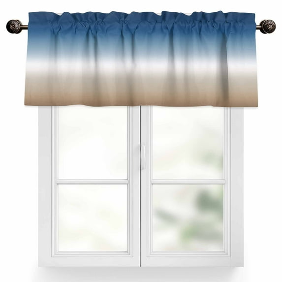 Blue Khaki Valances for Windows, 42 x 18in, Gradient Rod Pocket Kitchen Valance Curtain Light Filtering Window Treatments for Living Room Bedroom, 1 Panel
