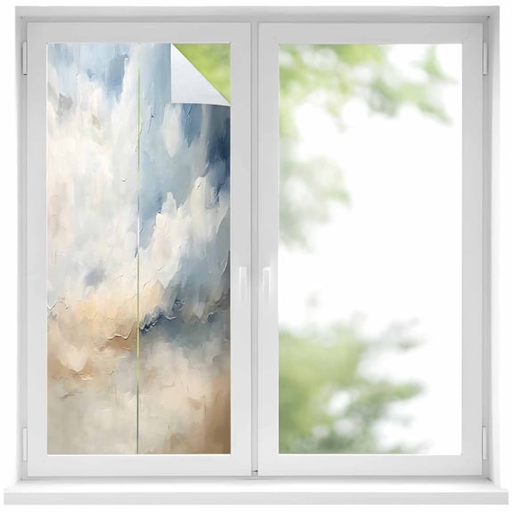 Blue Khaki Window Privacy Film Modern Abstract Art Decorative Glass Window Film UV Blocking Static Cling Non-Adhesive Sticker Covering for Home Door 17.7 x 39.3 inches