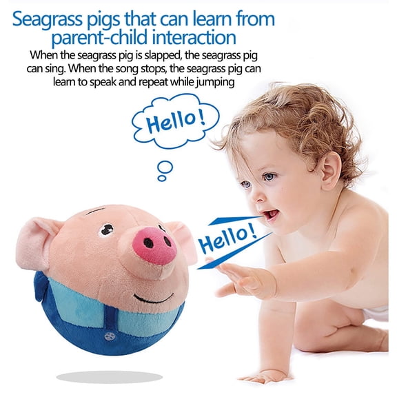 Blue Kids Bluetooth Rc Jumping Pig Toy With Music Singing Recording Function Blue
