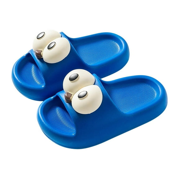 Blue Kids Funny Eye Motif House Slippers With Anti-Slip Sole For Home Bathroom And Outdoor Activities Girls 3-10 Years
