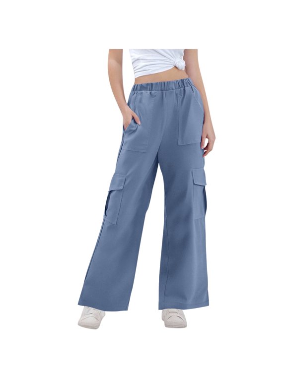 Blue Kids Girl Boy Cute Overall High Waisted Flare Wide Leg Plain Long Bootcut Leg Overalls Pants Unitard for Child Cargo Summer Fall Pants 2026 Clothes 9 Years