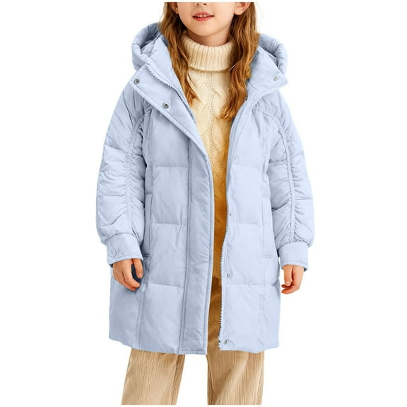 Blue Kids Girl Boy Down Jackets Hoodies Coat for Child Long Thermal Thick Puffer with Hood Plain Fall Winter 2026 Clothes Y2K 4 Years